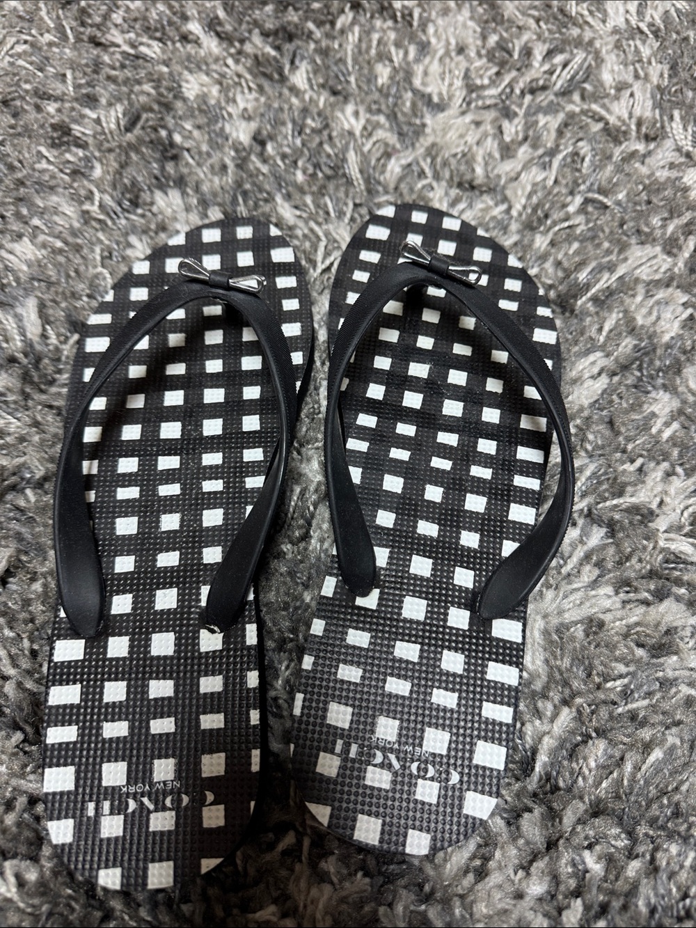 Coach Black & White Gingham Flip Flop Sandals for Women